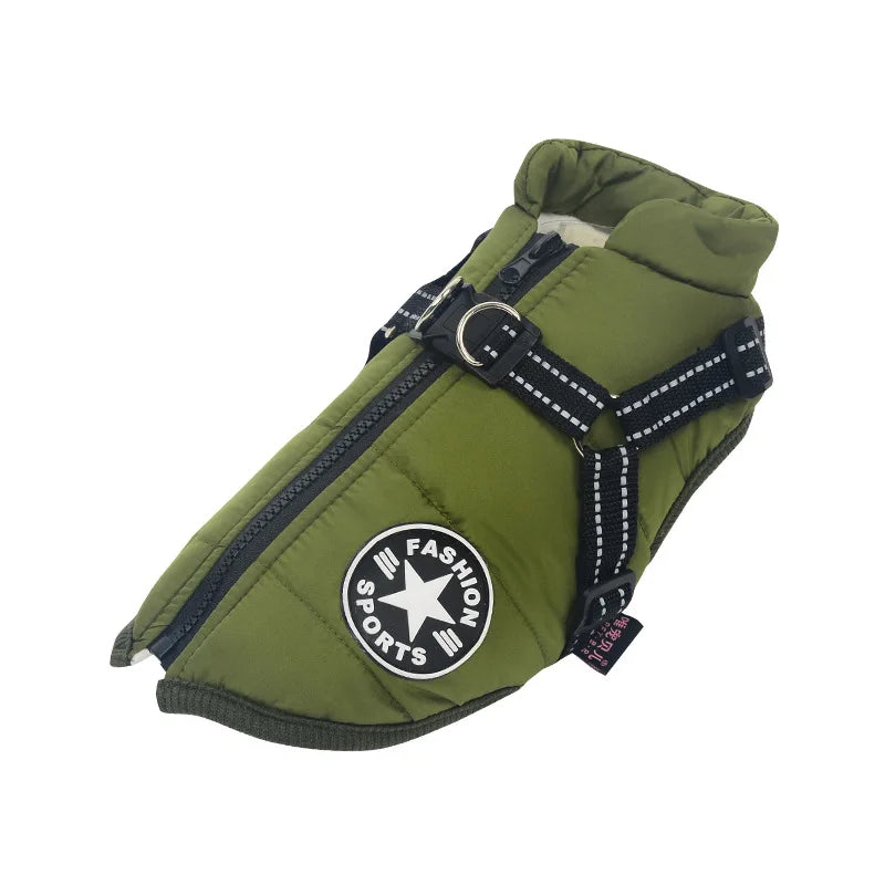 Winter Warm Waterproof Dog Jacket with Harness
