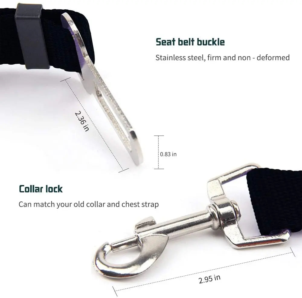 Adjustable Pet Car Seat Belt with Harness Lead Clip