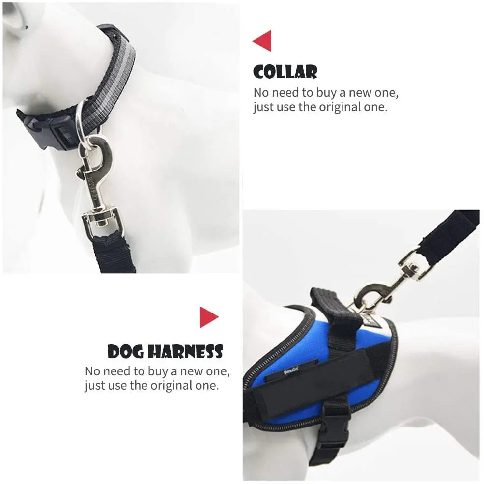 Adjustable Pet Car Seat Belt with Harness Lead Clip