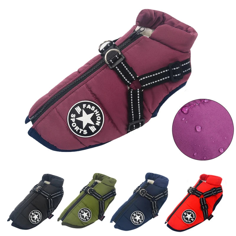 Winter Warm Waterproof Dog Jacket with Harness
