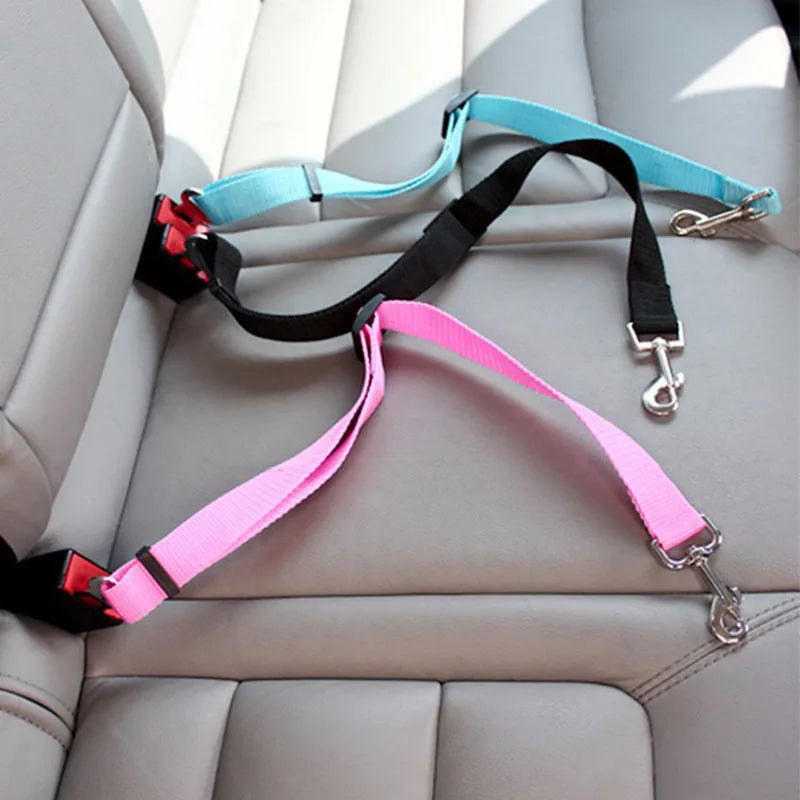 Adjustable Pet Car Seat Belt with Harness Lead Clip