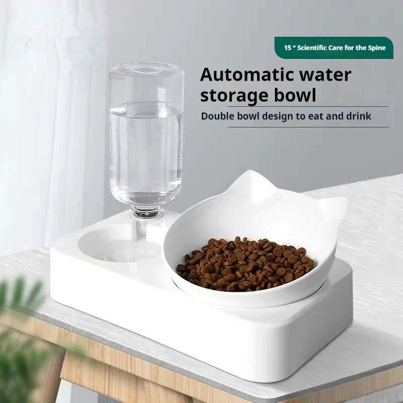 Luxurious Tilted Pet Bowl with Water Bottle Feeder