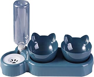 Triple Pet Bowl Feeder with Automatic Water Bottle