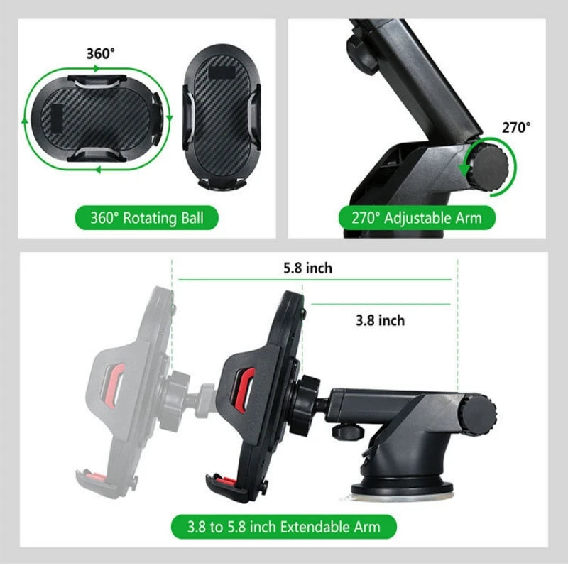 2-in 1 Universal Suction Car Phone Holder Mount