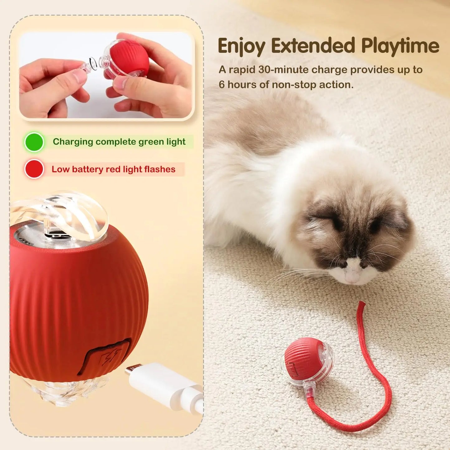 Interactive Automatic Rolling Ball Toy for Pets - 360° Smart Electric Pet Toy