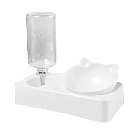 Luxurious Tilted Pet Bowl with Water Bottle Feeder