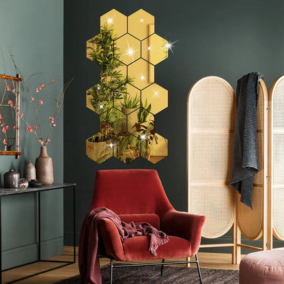 3D Hexagon Mirror Wall Stickers