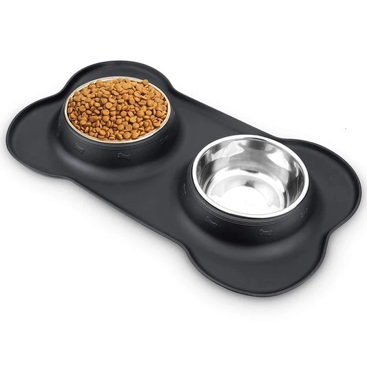 Anti-slip Double Pet Bowls With Silicone Mat